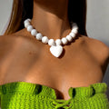 Tocona New Exaggerated Round Bead Heart Pendant Necklace for Women Handmade Adjustable Chain Choker Party Jewelry Gift Collar