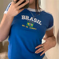 Conjunto de T-shirt curta e calções de mulher com estampado BRASIL – estilo Y2K