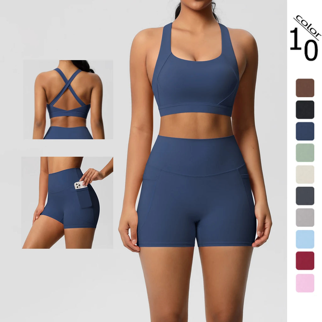 Conjunto desportivo de mulher de 2 peças para ioga e ginásio com bolsos