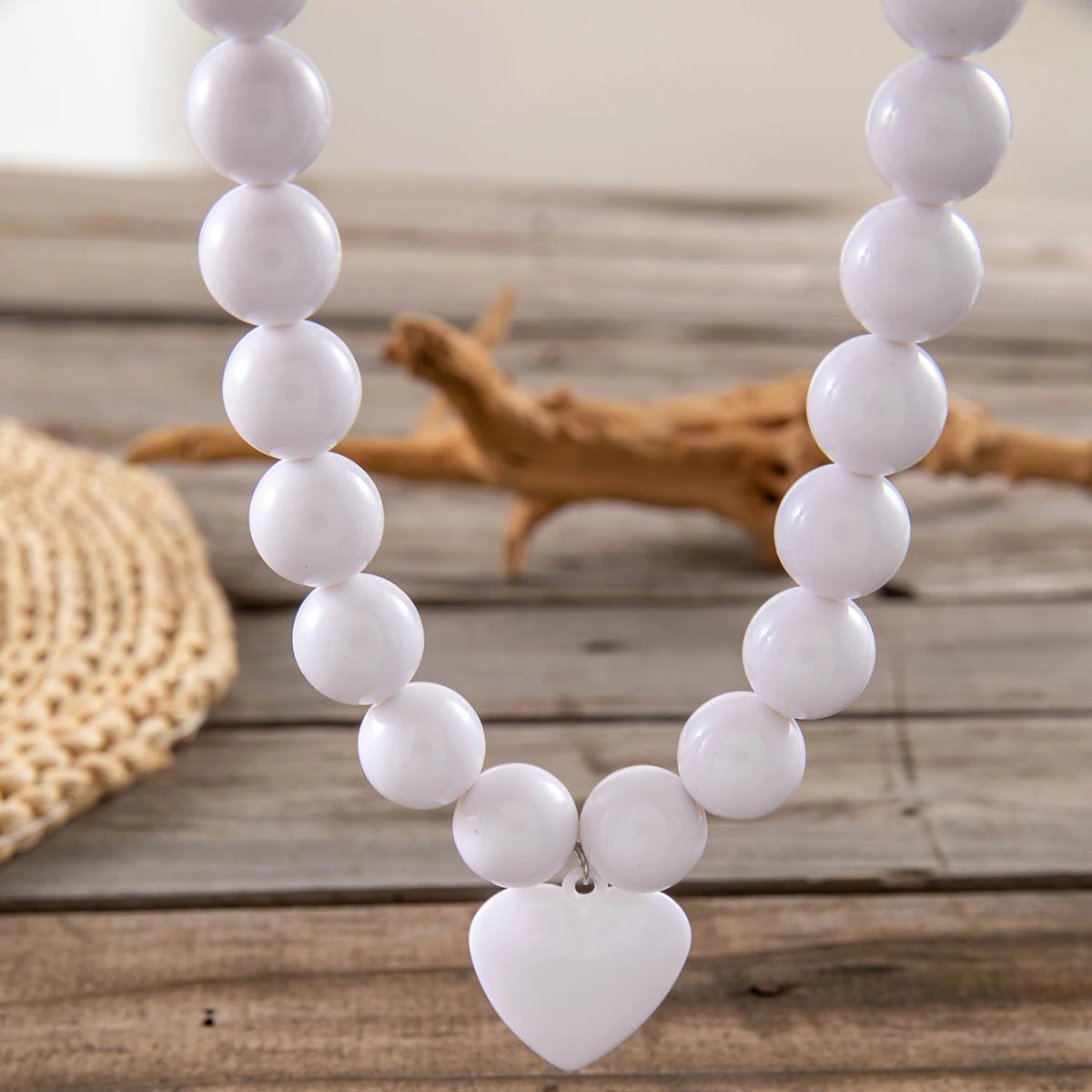 Tocona New Exaggerated Round Bead Heart Pendant Necklace for Women Handmade Adjustable Chain Choker Party Jewelry Gift Collar